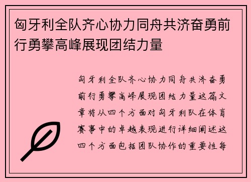 匈牙利全队齐心协力同舟共济奋勇前行勇攀高峰展现团结力量