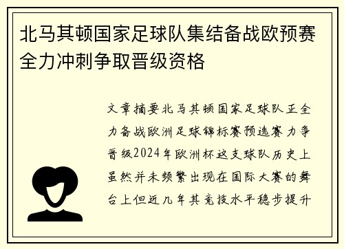 北马其顿国家足球队集结备战欧预赛全力冲刺争取晋级资格