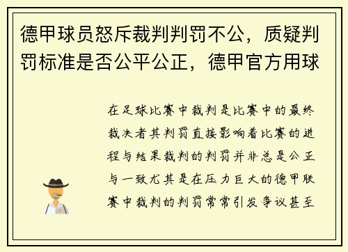 德甲球员怒斥裁判判罚不公，质疑判罚标准是否公平公正，德甲官方用球